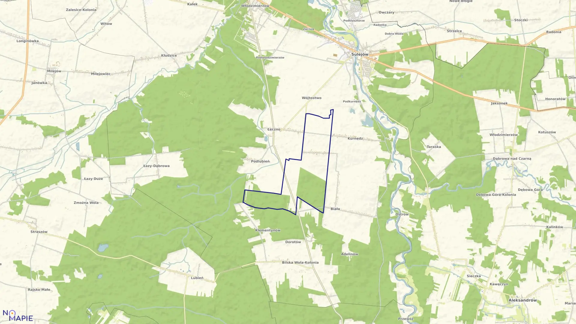 Mapa obrębu KRZEWINY w gminie Sulejów