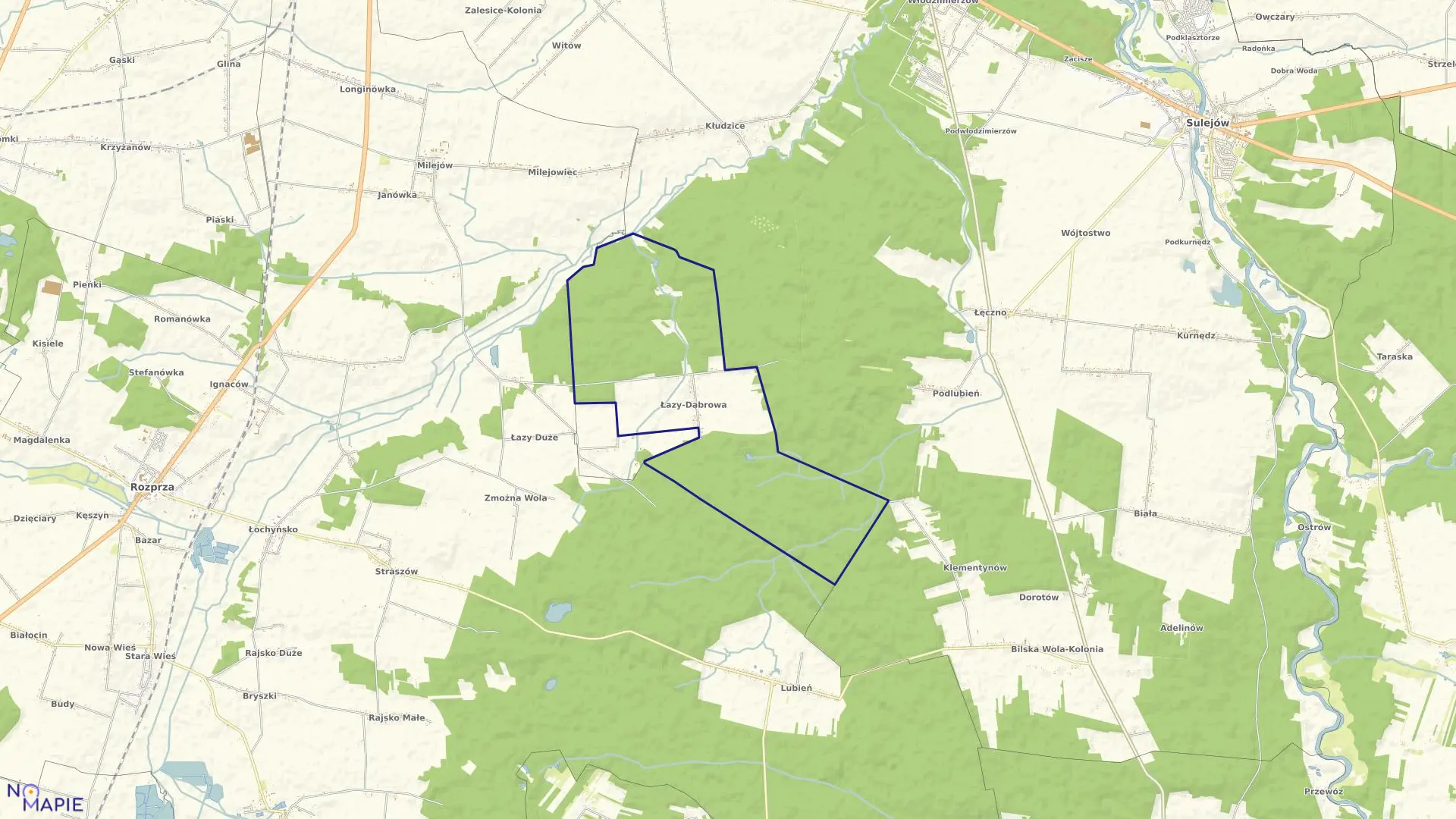 Mapa obrębu ŁAZY DĄBROWA w gminie Sulejów