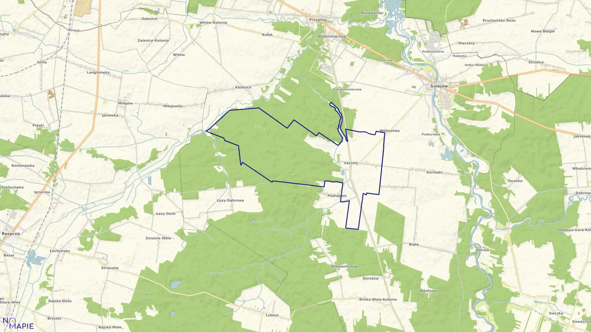 Mapa obrębu ŁĘCZNO w gminie Sulejów