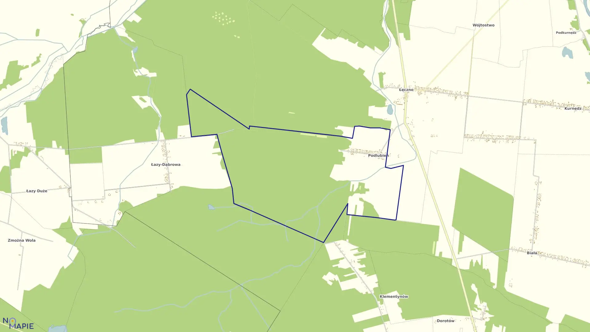 Mapa obrębu PODLUBIEŃ w gminie Sulejów