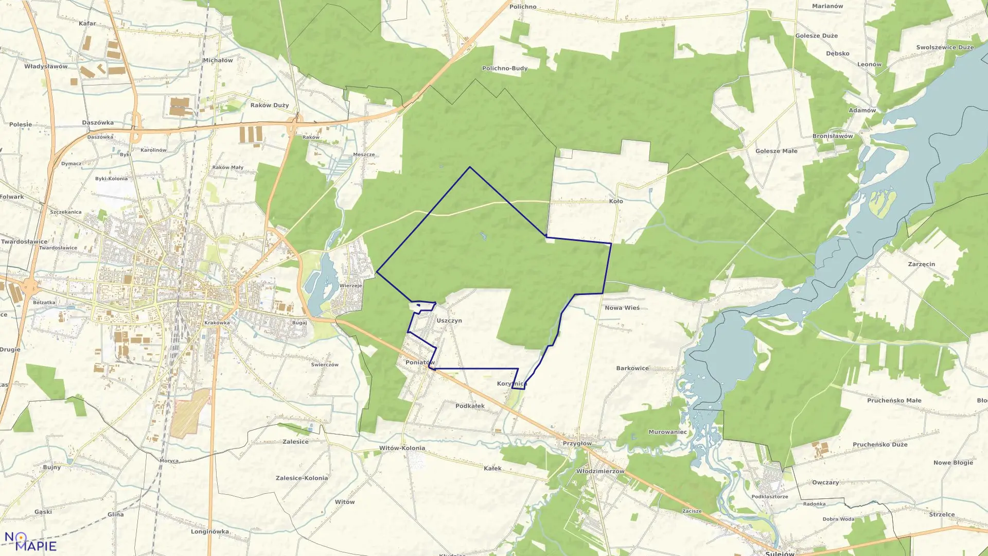 Mapa obrębu USZCZYN w gminie Sulejów